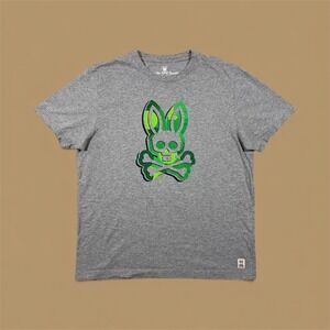 Psycho Bunny Mens Gray Graphic Tee Skull Bunny Logo Size 6 Pima Cotton